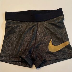 Nike Pro Small Sparkle Gold/Black Shorts with Gold Swoosh